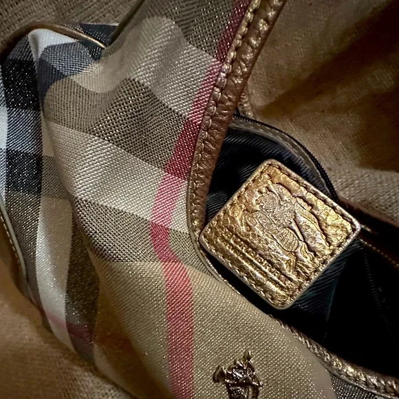 Burberry Metallic ✨ Beige Nova Check Canvas & Leather Hobo Bag 🤎❤️🖤🤍 w/dustbag - Picture 8 of 13